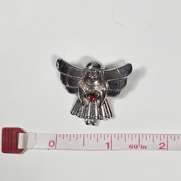 Silver Angel Brooch Pin with Red stone - Picture 2 of 4